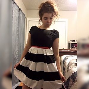 B. Darlin Black White Striped Dress